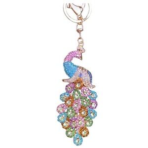 Multi color and Gold Rhinestone Peacock Bag Charm/Keychain
